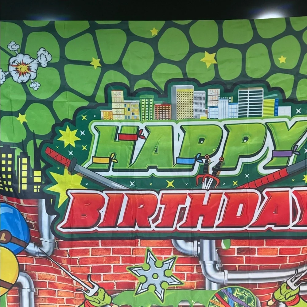 NINJA TURTLES Birthday backdrop banner 3x6FT